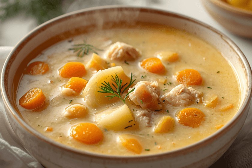 Кремообразна пилешка супа с моркови и картофи